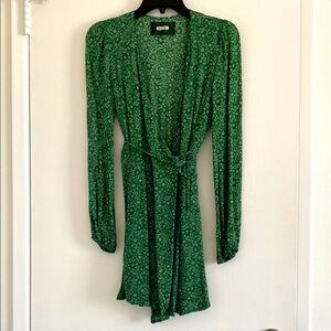 Reformation Mini Green Floral Wrap Dress, Size XS